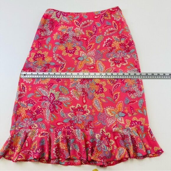 Sigrid Olsen pink floral skirt with ruffle hem  Size Small Petite lined feminine - Picture 5 of 9